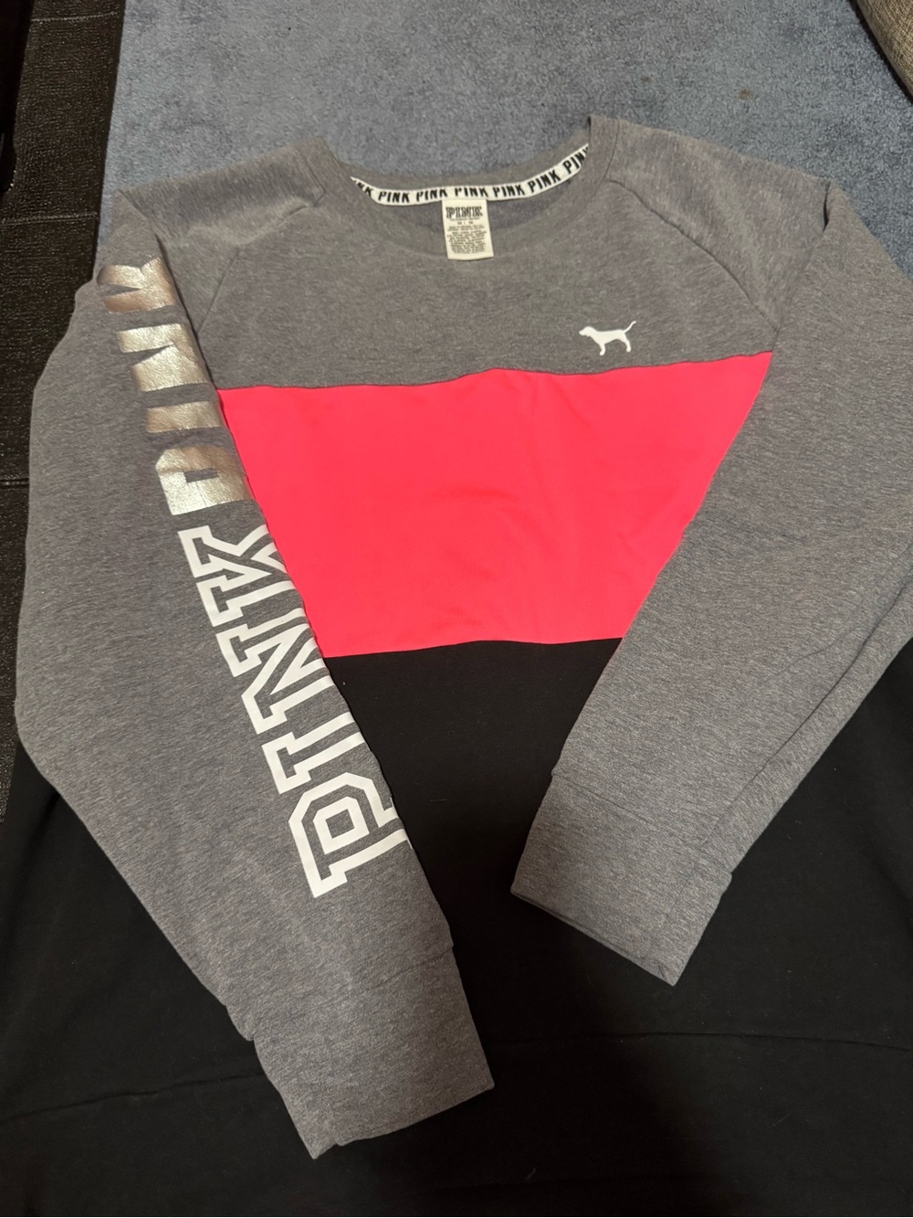 Victoria's Secret PINK Gray, Hot Pink & Black Colorblock Sweatshirt